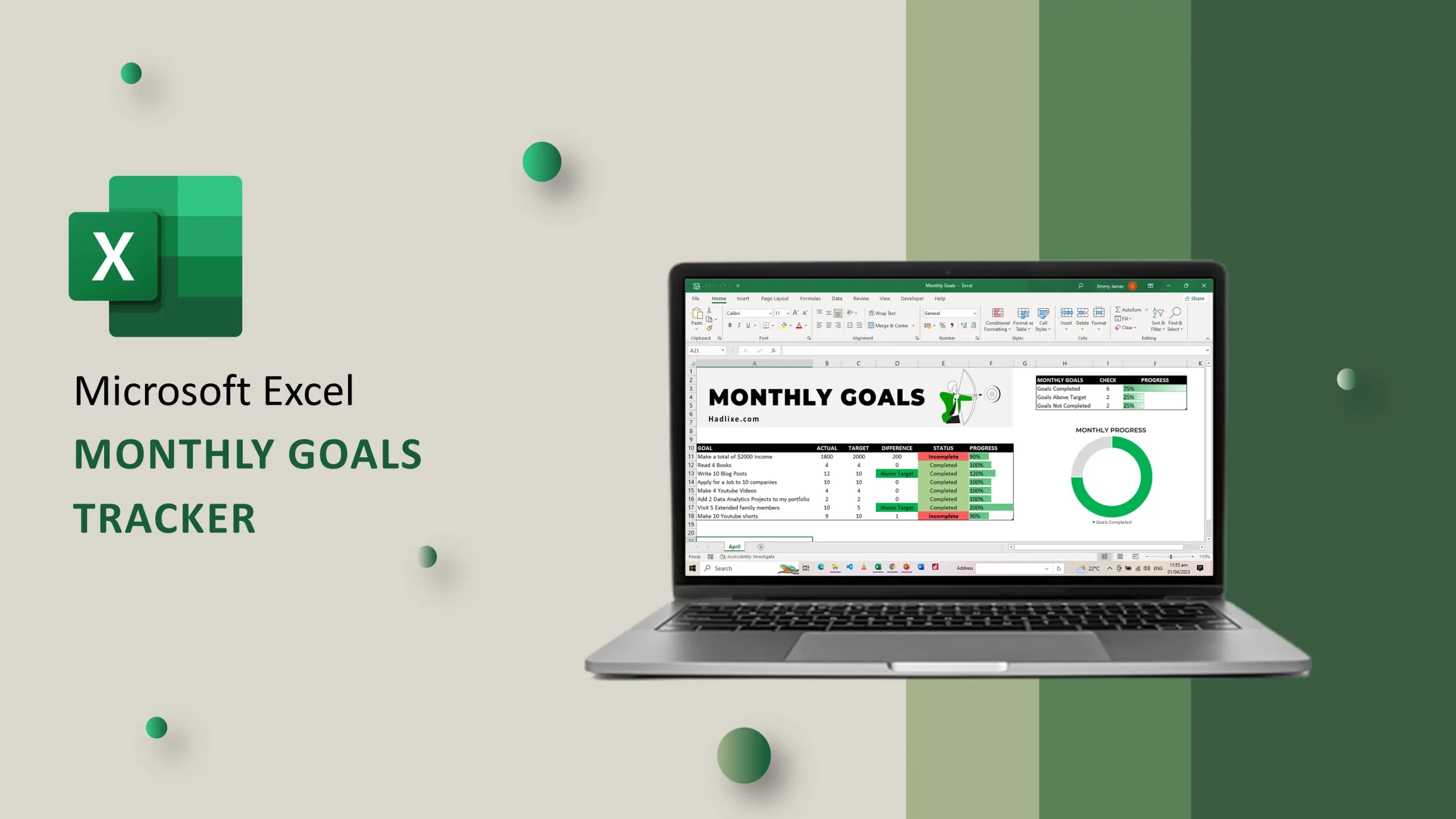 Free Monthly Goals Tracker in Excel