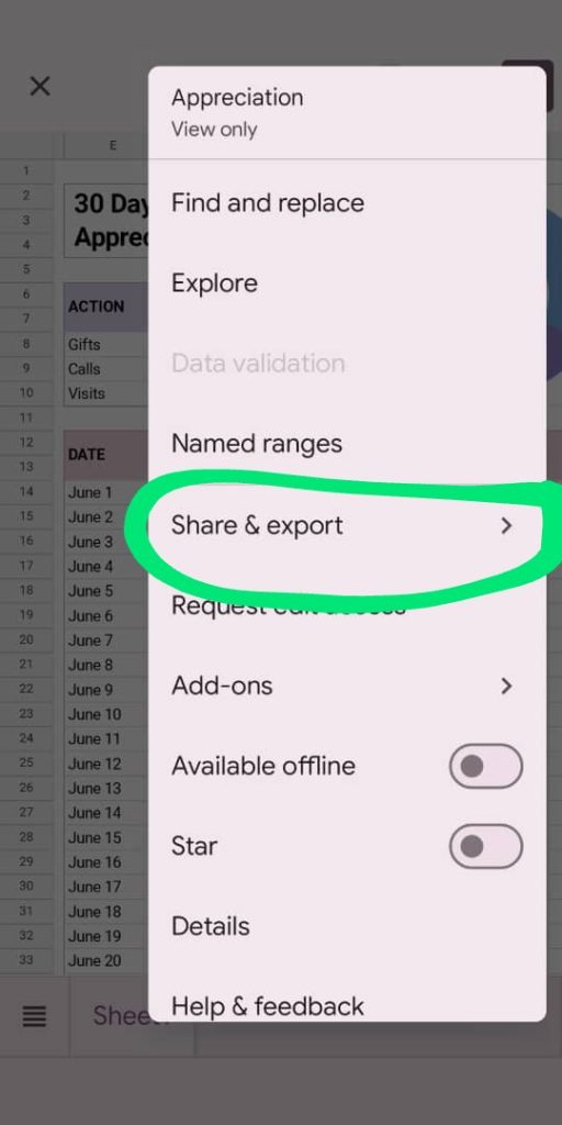 google sheets share and export